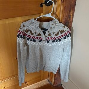 Pendleton Gray Sweater with Red and Gold Accents